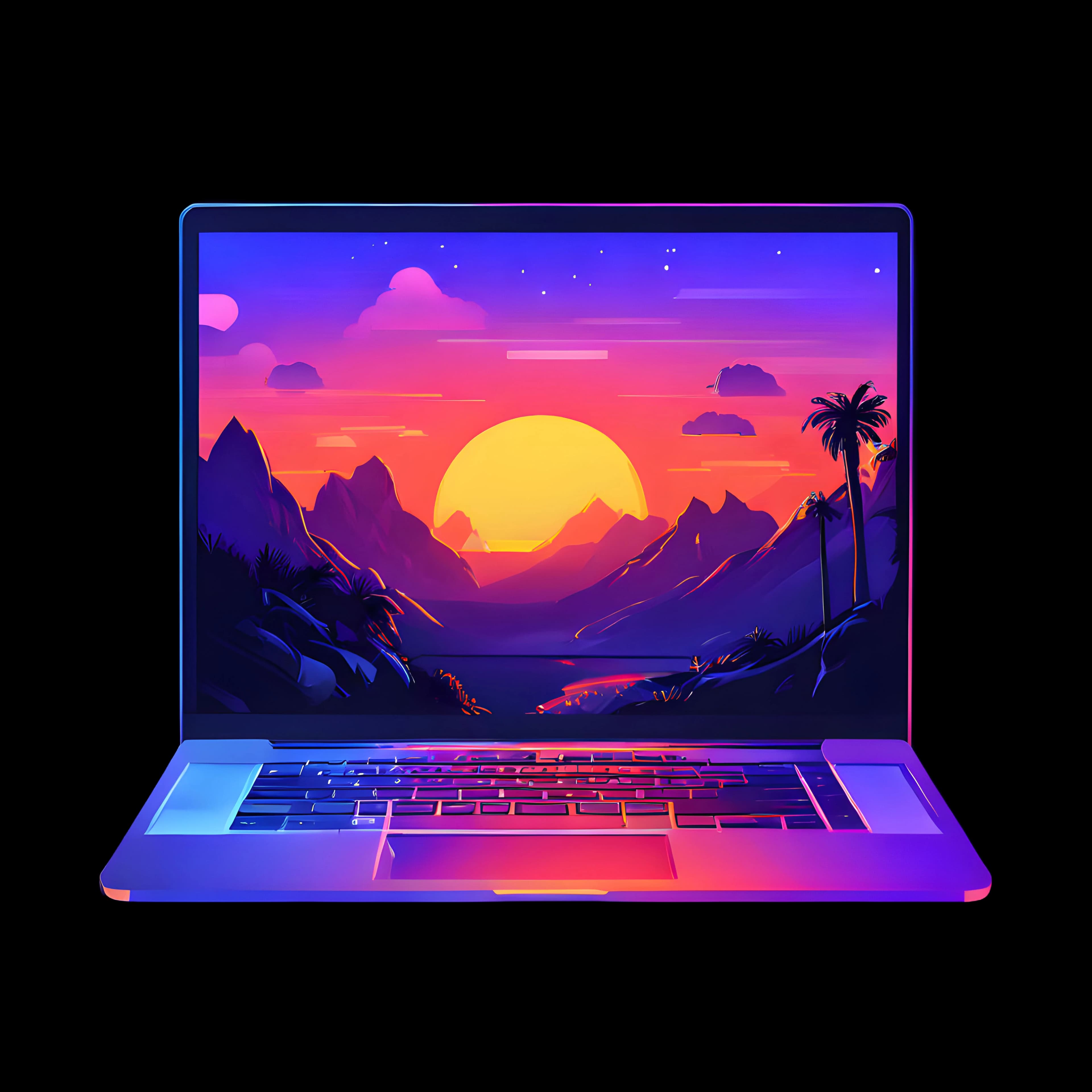 computer with a sunset on screen